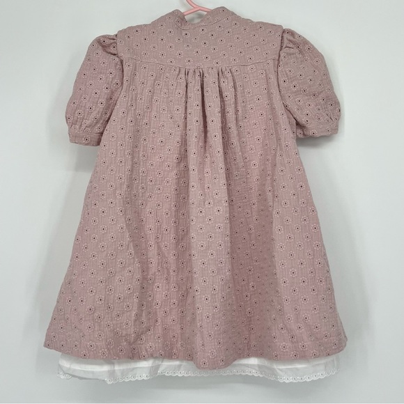 COCO AU LAIT British Embroidery Tie Collar Short Puff Sleeve Dress 2Y - Picture 2 of 7